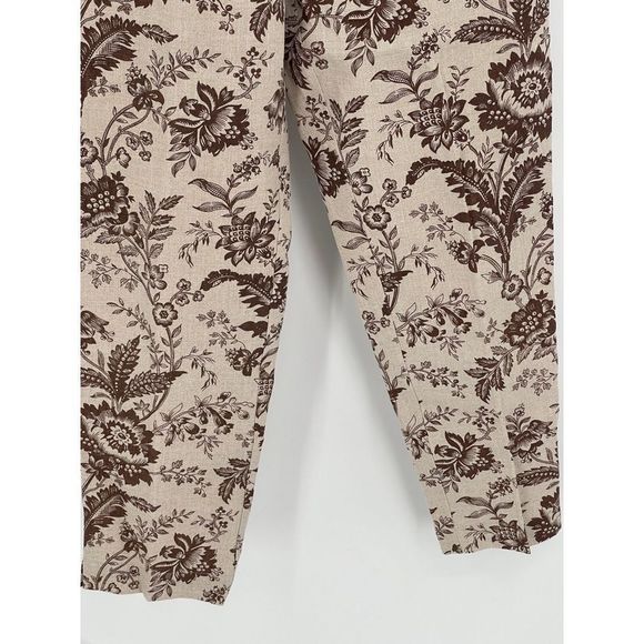 Charter Club Linen Pants Women 4 Petite Tan Brown Floral High‎ Waist Tapered - Picture 11 of 12